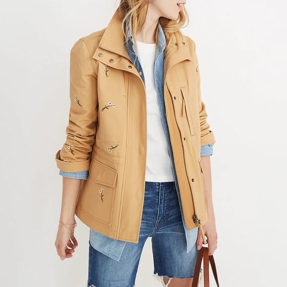Madewell Embroidered Passage Jacket Floral Utility Long Sleeve Yellow (Small)
